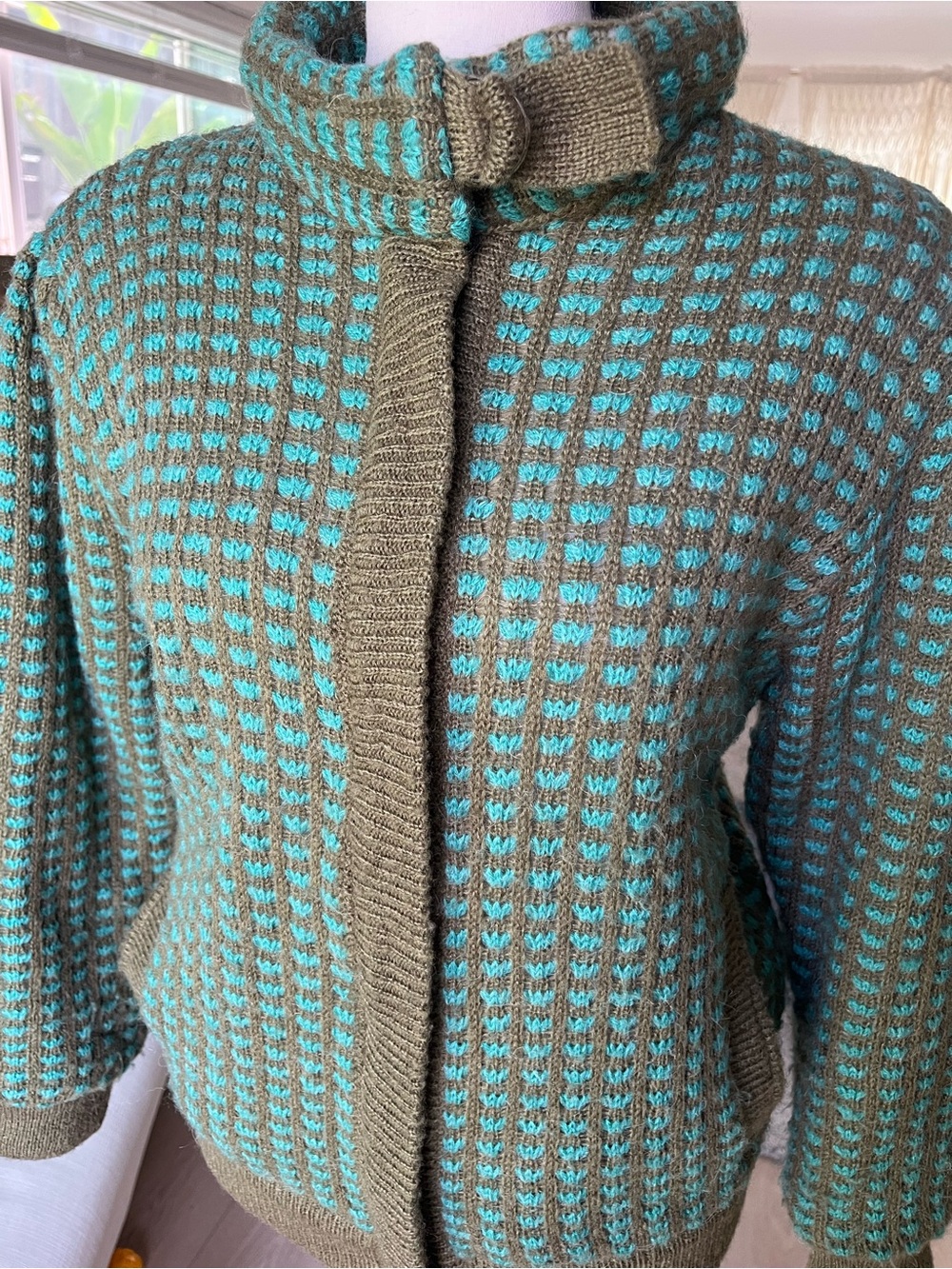 GorGeous Vintage Bomber Jacket Teal & Gray women size small pockets zipper Fall - Picture 4 of 15